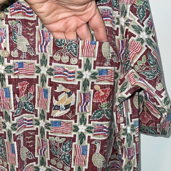 Reyn Spooner Mens Shirt Size XL Multicolor Flag Hawaiian Aloha Short Sleeve - Picture 5 of 8
